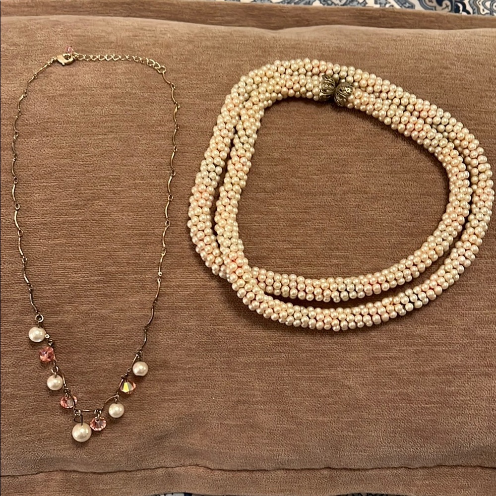 Pearl and Pink Crystal Necklace Set